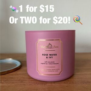 Bath and Body Works 3 Wick Candle Rose Water and Ivy